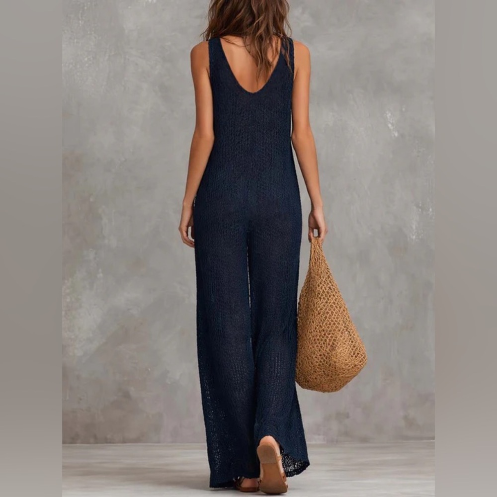 Chic Navy Knit Jumpsuit/Cover-Up - Picture 4 of 9